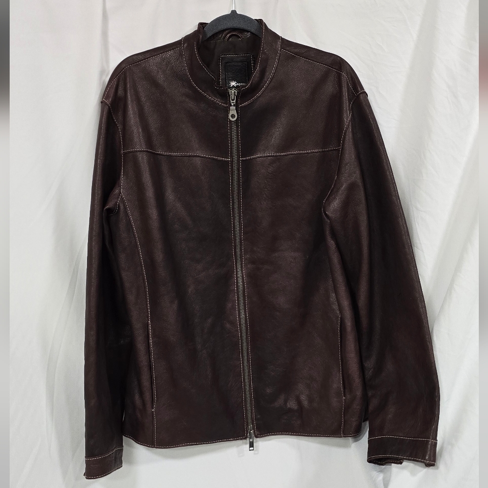 Agave‎ men L brown leather jacket moto grungecore streetwear bomber